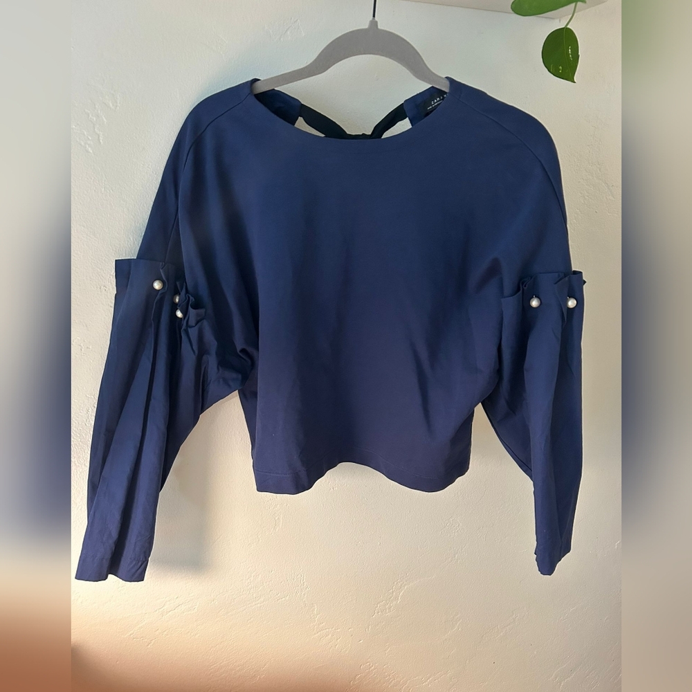 Zara Med Blue embellished sleeves